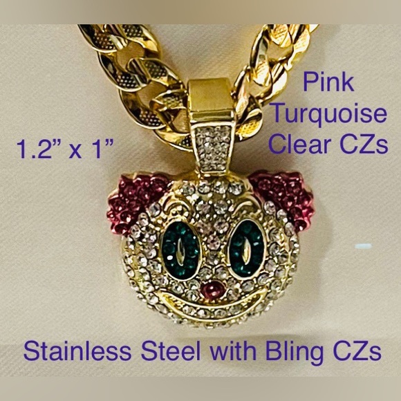 Iced Out Gold Chain Pendant for Necklace Colorful Diamond Simulant Stones:Clown - Picture 4 of 5